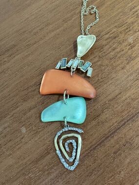 Alexis Bittar Orange and Teal Layered Pendant Necklace